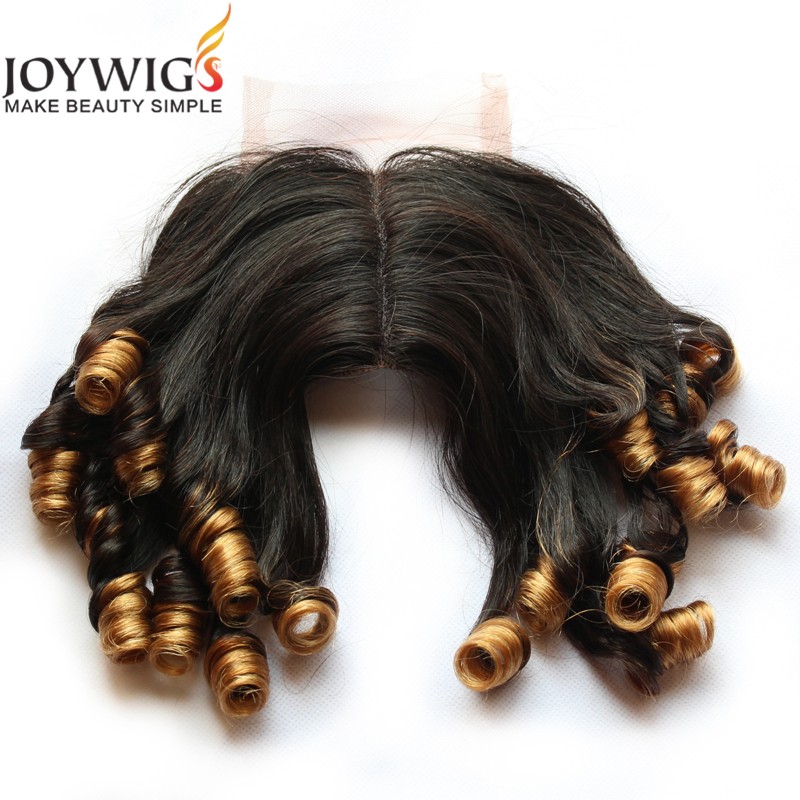 2016 Joywigs New Arrival 8A Grade Brazilian Human Hair Tip Curl 2T Color Human Hair Lace Closure