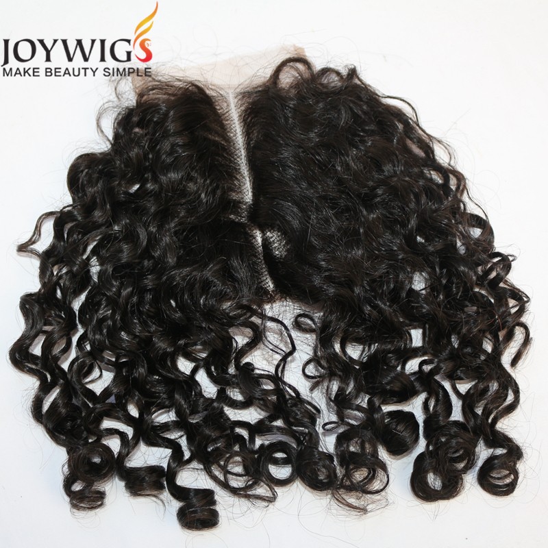 Fashionable Joywigs Deep Curl Human Hair Closures Unprocessed Brazilian Virgin Hair Middle Part Natu