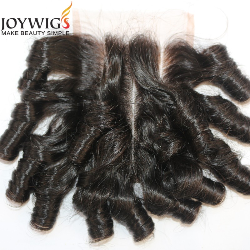 Pretty Spiral Curl Human Hair Closures Top Quality Brazilian Human Hair Natural Color Three Part Lac