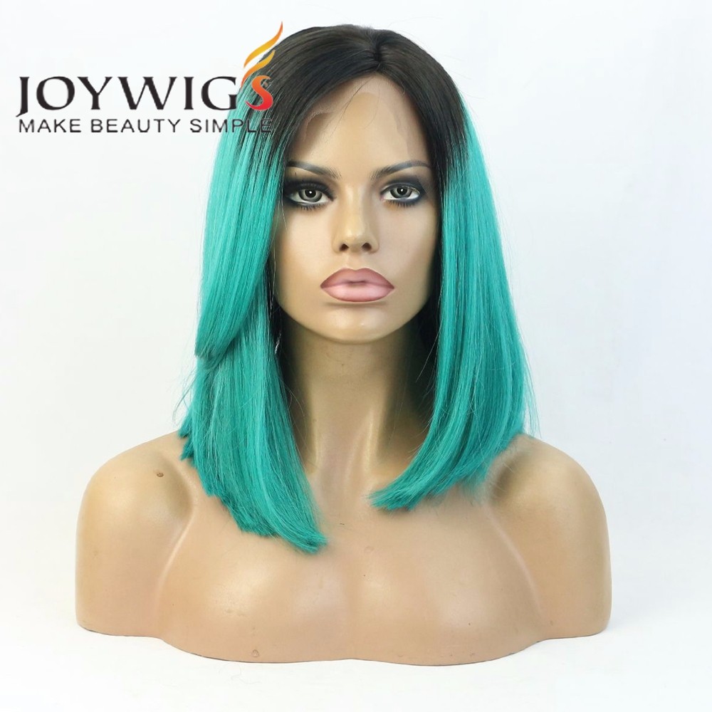 12 Virgin Brazilian Hair Green Ombre Color Bob Cut Short Wig